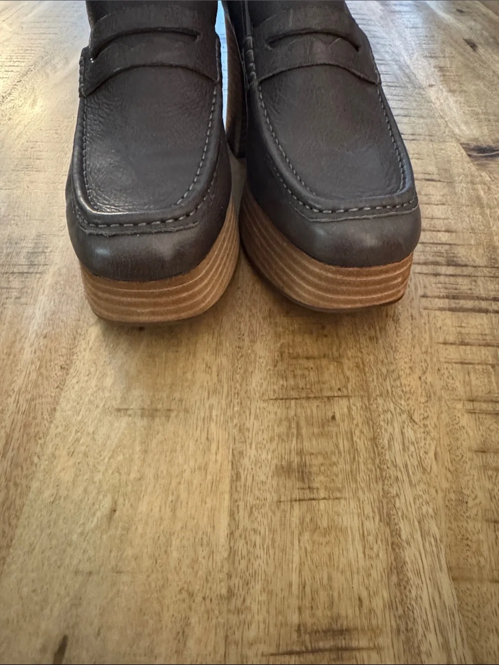 Kork Ease Barbara Women's Gray Leather Platform Loafer Heels mules NEW 9.5 9 1/2